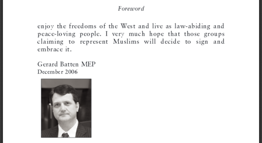 Batten wrote the foreword to Sam Solomon's 'A Proposed Charter Of Muslim Understanding', published in 2006.